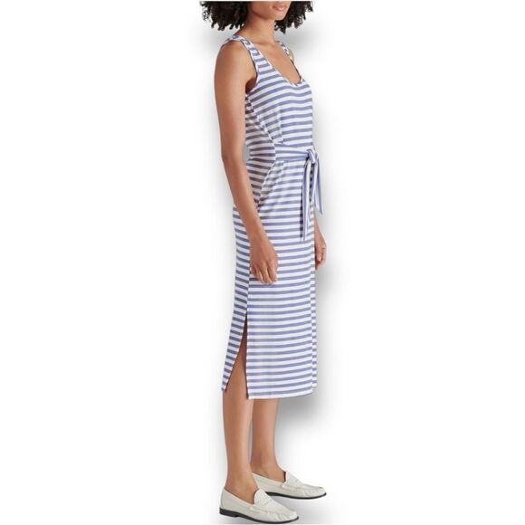 STEVE MADDEN Women’s Stripe Tie Waist Midi Dress in the Size Large in Faded Ink - Picture 6 of 6